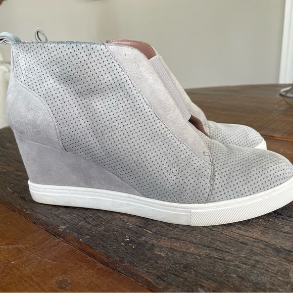 Paolo - grey perforated suede wedge sneakers, size 8 - Picture 2 of 7